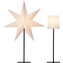 Frozen Stehlampe – Adventsstern-Lampenschirm – 55 cm Durchmesser – 76 cm Höhe – Schwarz Metallfuß – für Innenräume