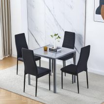 Dining Room Set, Grey Glass Dining Table With Chairs, 75x75 Cm Square Glass Table And Chairs For Small Room (table With 4 Chairs, Black Linen)