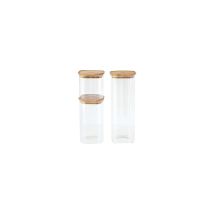 Set Di 3 Barattoli Di Conservazione Quadrati 0,8 L + 1,4 L + 2,2 L - Bambù - Pebbly