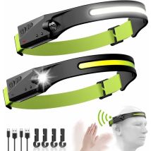 Stirnlampe, 2 Stück Usb Wiederaufladbare Led-stirnlampe Cob Xpe Induktion Wasserdicht, Led-stirnlampe 5 Beleuchtungsmuster Für Laufen, Angeln, Camping
