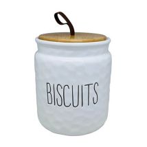 Apollo – Dimples Biscuit Jar – Ceramic Storage Container with Wooden Lid – Stylish Kitchen Accessory
