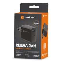Cargador USB Natec – 45W – 100-240V – 1x USB Tipo-A, 1x USB Tipo-C – Protección sobreintensidad y sobrevoltaje