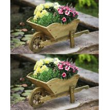 Smart Garden - 2 X Wooden Wheelbarrow Flower Planter Tan Ornament 5020030