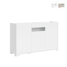 Aparador De 3 Puertas Diseño Moderno Con Vidrio Ahumado 130x40x81 Riflesso - Blanco Brillante