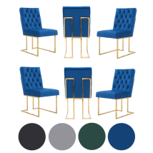 Set Of 6 Blue Siena Luxury Tufted Velvet Dining Chairs With Gold Frame & Legs - Modern Upholstered Accent Chair