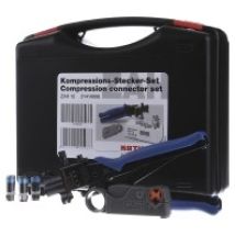 KATHREIN Kompressions-Stecker-Set – 100 x EMK 12 – Zange ZAW 13 – Kabel-Abisolierer RG 6 RG 59 – Elektromonteur-Set – Koffer