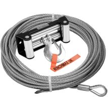 Winchmax - Wire Rope 26m X 9.5mm, Hole Fix. Black Roller Fairlead. 3/8 Inch Clevis Hook. For Winches Up To 13,500lb.