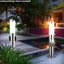 Etc-shop - 2er Set Steh Leuchten Edelstahl Park Garten Strahler Ip44 2x Steckdose Im Set Inklusive Led Leuchtmittel