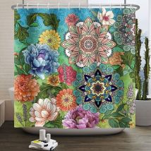 180lx180hcm Rideau De Douche Abstrait Bohême Fleurs Feuillage Rideau De Baignoire Anti Moisissure Imperméable Tissu Polyester Lavable Rideau Salle De 