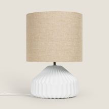 Tischlampe Aus Porzellan Und Stoff Monduver Weiß