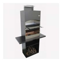 Barbecue Tolosa a legna con cappa – 110 x 47,5 x 190,1 cm – Acciaio inox, acciaio smaltato, mattone refrattario – 70 kg