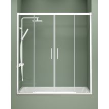 Baño Total - Mampara Bañera Frontal 2 Puertas - 2 Fijos Corredera Cristal Templado 6mm Antical Transparente Perfil Blanco Mate 165 Cm (adaptable 159-