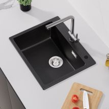 Auralum Lavello Da Cucina 55x45x20cm Lavello Incasso In Granite+resina Nero, Lavello Cucina Quadrato Con Troppopieno E Sifone, Lavello Cucina Da 