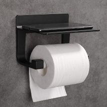 Wandmontierter Toilettenpapierhalter Aus Schwarzem Aluminium – Selbstklebende Rückseite Bis 20 Kg – Bohrfreie Montage – Maße: 15,5 X 13 X 10 Cm – 1 