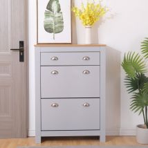 Furniture Hmd - Wooden Grey+oak Shoes Storage Cabinet Footwear Stand Cupboard Hallway Unit 1+2 Drawers,78x25x108cm(wxdxh)