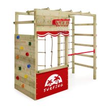 Estructura De Escalada De Madera Wickey Smart Action Con Canasta De Baloncesto En Rojo