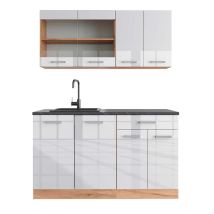 Vicco - Singleküche R-line, Weiß Hochglanz/goldkraft Eiche, 140 Cm , Ap Anthrazit