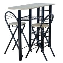 Dupi - Mesa Alta De Cocina Office Estilo Industrial En Negro Y Madera Clara Con 2 Taburetes Plegables 40x88x120 Cm