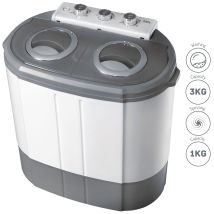 Briebe - Wm1140 Mini Machine À Laver Portable Camping 3kg Lavage 1kg Centrifugeuse 2 Compartimen 190 W Blanc/gris