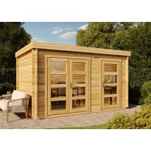Alpholz – Abri De Jardin Bois Paloma Grande 28mm – Dimensions 398 X 230 Cm – Toit Plat Avec Vitrage – Idéal Pour Bureau Ou Atelier