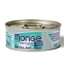 Comida húmeda para gatos Monge Mariscos con Pollo 80g – Alimento complementario sin cereales – 47% mariscos, 25% pollo