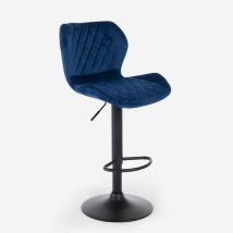 Sgabello Da Bar Cucina Moderno Regolabile In Tessuto Velluto Jersey - Blu