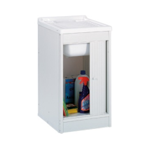 Lavabo de resina con puerta corredera – Estructura de PVC extrusionado 20mm – Fregadero de metacrilato ABS – Dimensiones 45x50xH84 cm