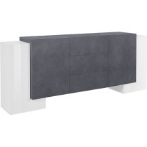 Madia 4 Ante 3 Cassetti Per Soggiorno Moderna 210x35/45x85cm - Apex - Colore: Bianco Laccato Lucido/report