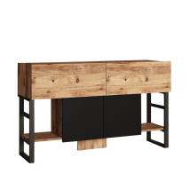 Konsole TARI – Aufbewahrung mit 2 Regalen und 2 Schränken – Naturholz und schwarzes Metall – 138,8 x 43,3 x 83,6 cm