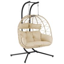 Hängesessel Für 2 Personen Mit Gestell, Creme, Xxl Hängeschaukel Indoor Und Outdoor - Hinhocker