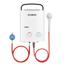 Scaldabagni A Gas Portatili 5l/min 10kw, Scaldabagni Istantanei A Gas Propano/butano - Ay132-de - 50mbar - Bianco - Camplux