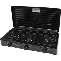 Piano Cottura A Gas Portatile Mpm Smile Kn-03/1kb Con 3 Bruciatori Regolabili, Coperchio Rimovibile, Design Noir, Ideale Per Campeggio E Uso Esterno, 