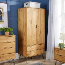 Acadia - Industrial Wooden 2 Door 2 Drawer Wardrobe Shelf Hanging Rail Bedroom Storage
