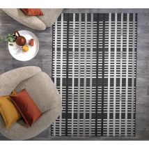 Asiatic - Patio Modern Black Grid Geometric Kitchen Indoor Garden Outdoor Rug Floor Mat X-large 200 X 290 Cm (6'7'x9'6')