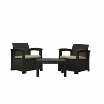 Chillvert – Conjunto de muebles de jardín 2 sofás y mesa 70x50,5 cm – Cojinería poliéster beige, estructura polipropileno, protección UV