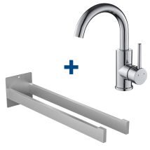 Auralum Max - Rubinetto Bagno 360° Miscelatore Girevole Per Lavabo Miscelatore Monocomando Cromo + Portasciugamani In Acciaio Inox, Gancio A Muro Per 