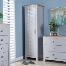 Home Source - Wardrobe 1 Door Hanging Rail Wood Grey Bedroom Home Furniture Clothing Storage