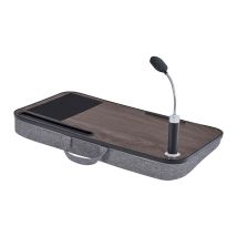 Tavolo Da Lavoro Portatile Per Computer Con Fondo Imbottito, Luce Led Rimovibile, Tappetino Per Mouse, Slot Per Tablet, Venature Del Legno Vnf-0112-uk