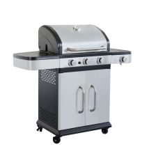 Barbacoa De Gas De Tres Fuegos 117x56x112 Cm En Acero Pintado Gris Y Negro - Siderno