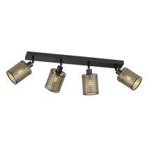 Faretto Da Soffitto, Lampada Da Soggiorno, 4 Fiamme, Design A Traliccio, Faretti Mobili, Acciaio, Nero Dorato, 4 Prese E14, Lxpxh 64x10x18 Cm