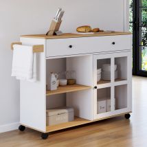 Achille Xxl Aparador De Cocina Con Estante Y Armario De Madera Y Cristal Blanco L.100 Cm