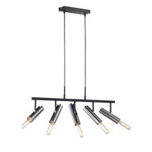 Lampada A Sospensione Lampada A Sospensione Spot Bar Luce Sala Da Pranzo Lampada Soggiorno, 5 Punti Fiamme Mobili, Metallo Nero Nichel Opaco, 5 Prese 