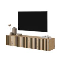 Selsey - Telire - Mueble De Tv Colgante - Roble Artesano Con Frente De Listones E Inserciones Negras - 140 Cm