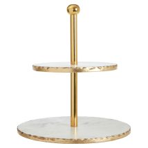 Premier Housewares - 2 Tier White Marble / Gold Finish Cake Stand