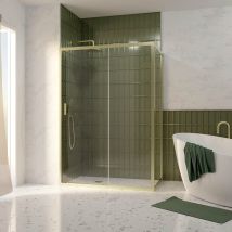 Aurlane - Porta Doccia Scorrevole 140x200cm E Parete Laterale Fissa 80cm - Finitura Oro Spazzolato - Vetro 6mm