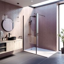 Wet Room Screen Walk In Enclosure 8mm Glass Frameless Return Panel Black 900mm
