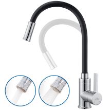 Auralum Grifo Cocina Flexible Con 2 Modes De Salida De Agua Negro, Giratorio 360° Grifos De Fregadero Con Manguera De Silicona Flexible Y Moldeabl, 