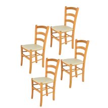 Tommychairs 4 Sillas Venice En Haya Color Miel, Asiento Polipiel Marfil