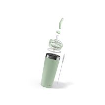 SIGG Thermobecher Helia – Vakuumisolierter Edelstahlbecher – 30 cm hoch – 8,75 cm Durchmesser – milchgrün – Inklusive Trinkhalm und Reinigungsbürste