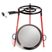 Carbon Steel Paella Pan 46cm – Double Gas Ring Burner – Enamel Coated Steel Legs – Outdoor Cooking Set